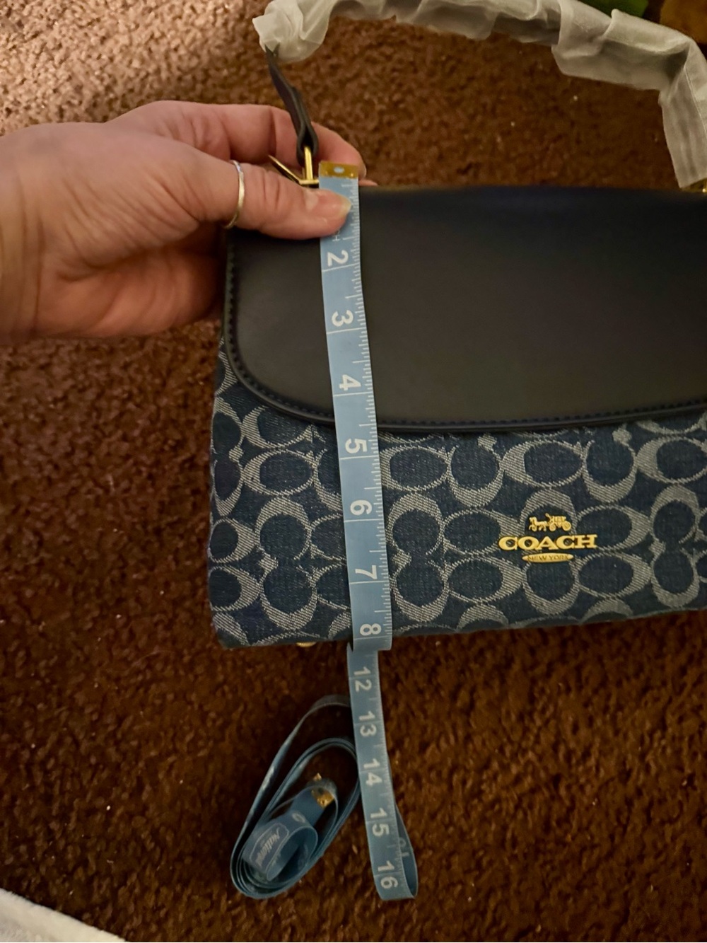 Blue Signature Denim Flap Shoulder Bag - Picture 7 of 11
